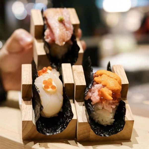 Ferramentas de sushi japonês rack de madeira taco lanche suporte de comida placa de madeira suporte sashimi barco para restaurante el casa 230918