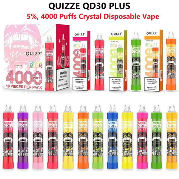 Orijinal Vapmod Quizz qd30 artı 4000 Puffs Mesh Bobin Tek kullanımlık vape kalem 1.0ohm 12ml POD 650mAh şarj edilebilir pil elektronik sigara 20 aromalar% 5