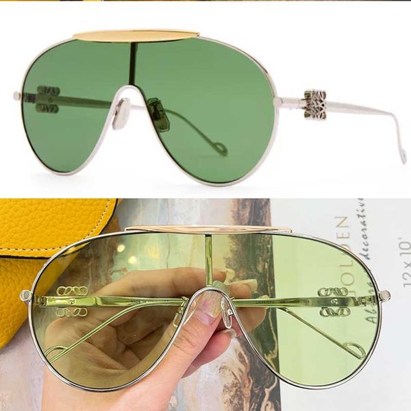 Designer oval navigator óculos de sol para mulheres moda máscara de metal óculos de sol prata ouro lentes verdes 100% resistente a UV luxo retro mulheres óculos de férias LW40107U