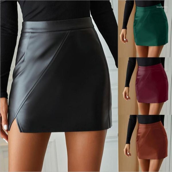 Юбки женские из искусственной кожи, облегающая юбка с высокой талией, короткая офисная женская рабочая одежда, однотонная сексуальная вечерние эластичная мини T415