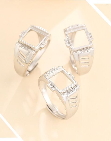 Anéis de cluster 9.5 9.5mm 925 prata esterlina semi montagem bases em branco base em branco almofada anel conjunto diy homens a5538