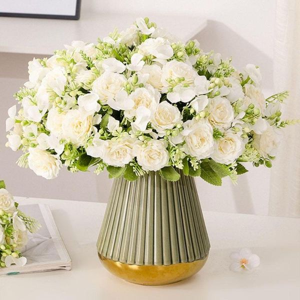Flores decorativas falsas flores simuladas clássicas peônia buquê de hortênsias natal casamento casa decoração de sala de estar
