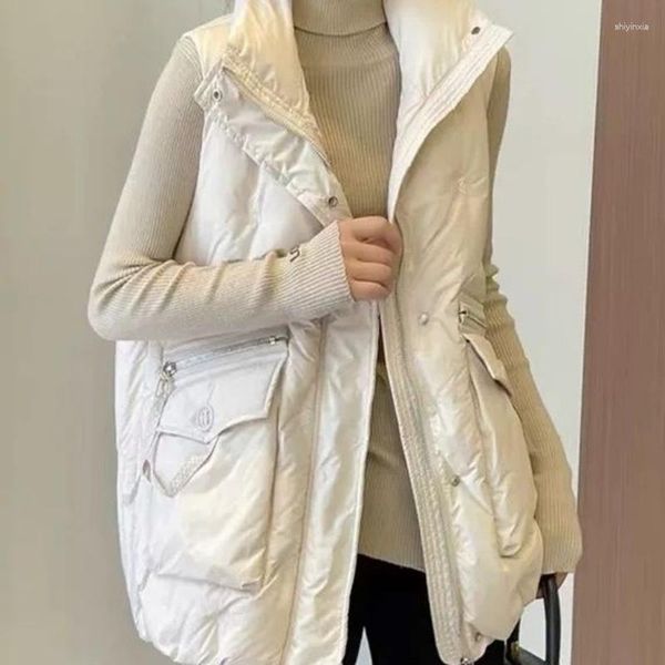 Frauen Westen 2023 Unten Baumwolle Weste Mantel Herbst Winter Kurze Stehkragen Ärmellose Jacke Weibliche Casual Weste Q435