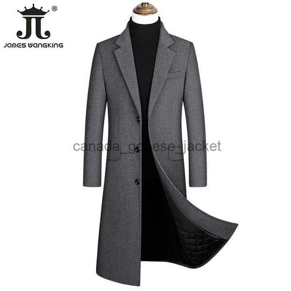 Misturas de lã feminina 2023 outono e inverno boutique de lã preto cinza clássico cor sólida grosso quente masculino extra longo lã trench coat masculino jaquetaL230918