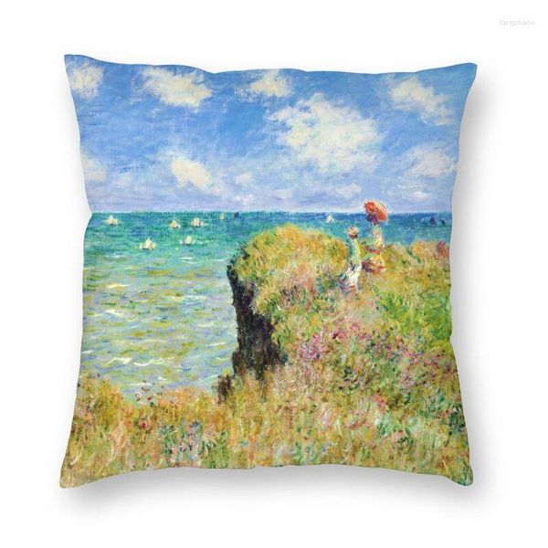 Federa per cuscino Claude Monet Decorativa per la casa The Cliff Walk At Pourville 45x45 cm Federa per soggiorno