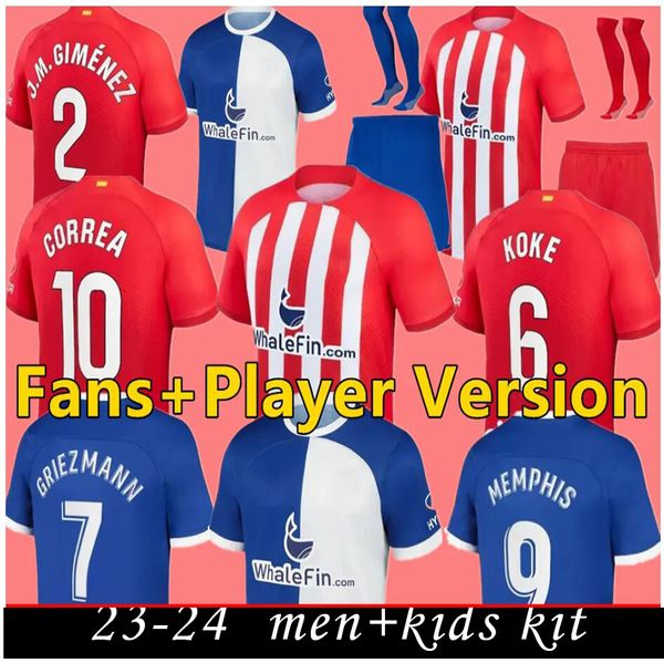 R. of Paul Soccer Jerseys 22 2023 Joao Felix 2023 2024 Madrids M. Llorente Correa T-shirt Camicie da calcio Uomo Bambini Kit Griezmann Cunha Carrasco Athletic