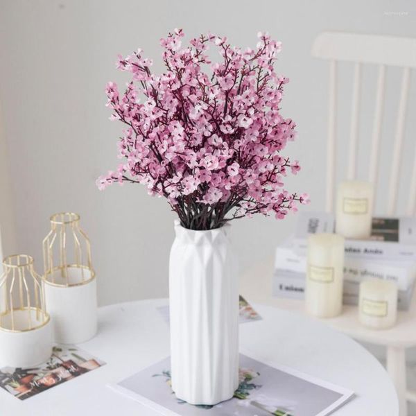 Flores decorativas 6 peças artificial babysbreath 5 garfo não murcha sem rega casamento po adereços realista falso pequeno buquê de flores