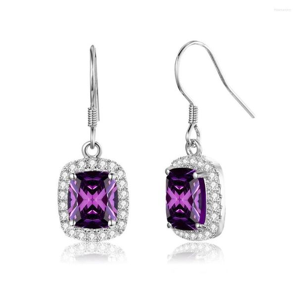 Boucles d'oreilles pendantes en améthyste violette pour femmes, bijoux en or blanc 14k avec diamant, Vintage, longue goutte, en argent 925