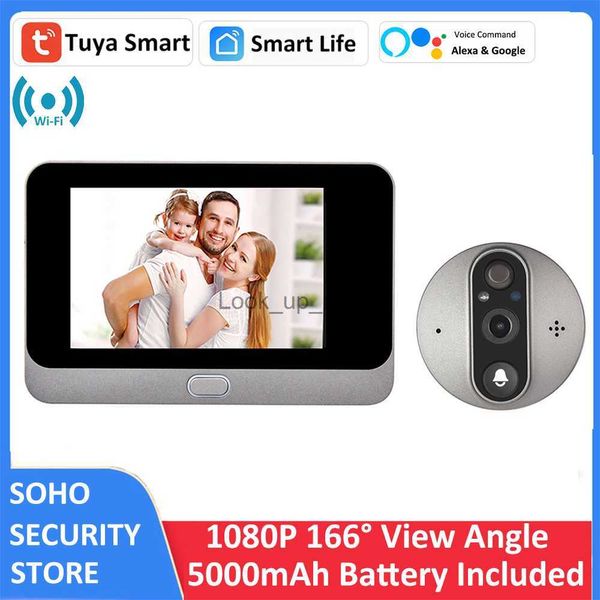 Campainhas Tuya 4.3' LCD 1080P WiFi Olho mágico da porta 5000mAh PIR FHD Infravermelho Alexa Google Video View Smart Doorbell Eye Camera Viewer 166 HKD230918