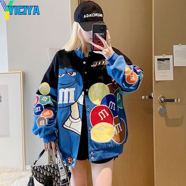 Женские куртки YICIYA Bomber Woman Varsity Jacket Racing Blue Американская вышивка Мотоциклетная панк-университетская бейсбольная куртка с длинными рукавами Пальто 230918