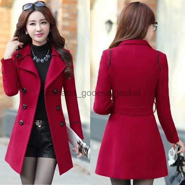 Damen Wollmischungen 2023 Frühling Herbst Trenchcoats Frauen Schlank Zweireiher Damen Mantel Lange Weibliche Windjacken Rot Marine Kamel OberbekleidungL230918