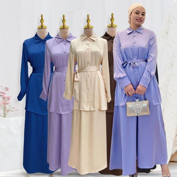 Etnik Giyim Eid Dubai Abaya Türkiye Müslüman Moda Hijab Elbise Setleri İslam Abayas Kadınlar Musulman Toplulukları De Mode Vestidos