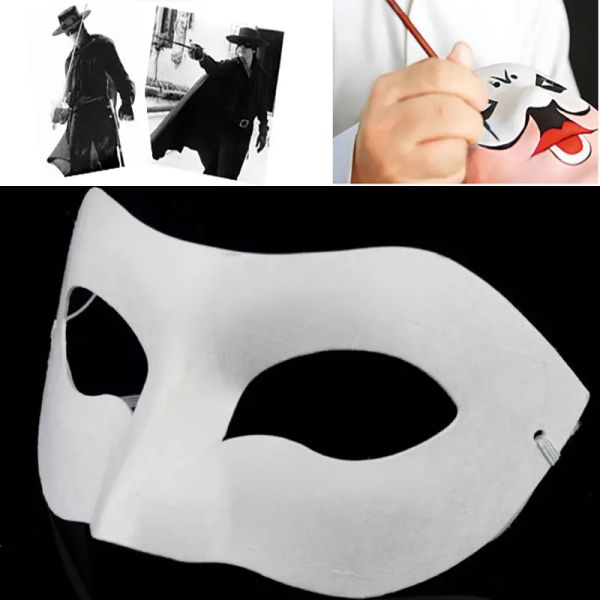 Tavolo da disegno a mano solido bianco fai da te Zorro maschera di carta maschera in bianco per le scuole celebrazione della laurea festa in maschera cosplay ZZ