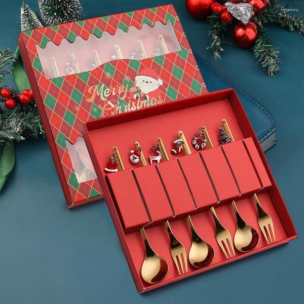 Colheres 6pcs conjunto de talheres de natal talheres de aço inoxidável com pingente para decoração festiva de casa