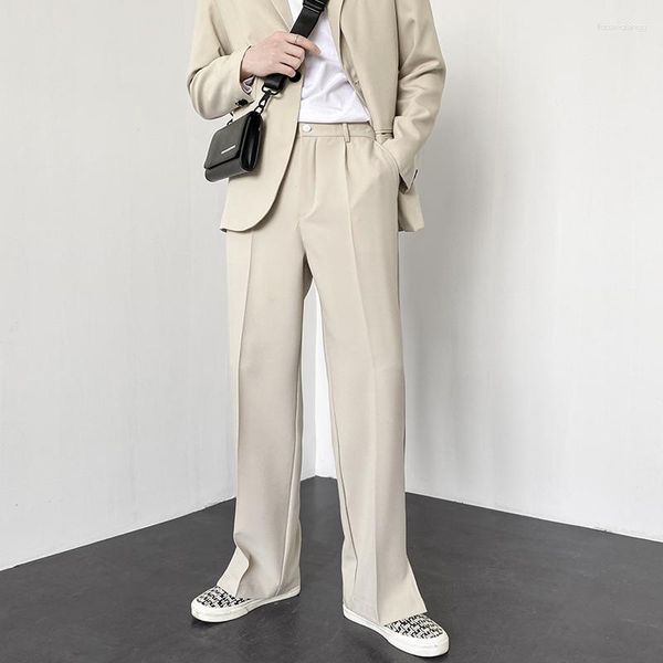 Calças masculinas homens terno coreano calça casual neutro design de moda sólida perna larga negócios calças confortáveis retas streetwear