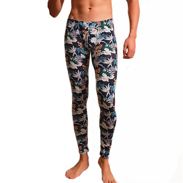 Homens de inverno cuecas longas johns algodão apertado roupa interior térmica dos homens leggings agradável sexy floral impresso quente underwear287t