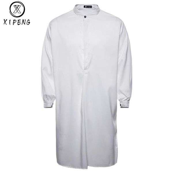 2018 outono nova marca camisa masculina estilo árabe moda simples longo camisa casual branco muçulmano robe thobe vestido M-XXL2311