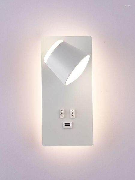 Lâmpadas de parede moderna leitura de cabeceira lâmpada led rotatable arandelas com interruptor el sala estar quarto retroiluminado luz ambiente carregamento usb