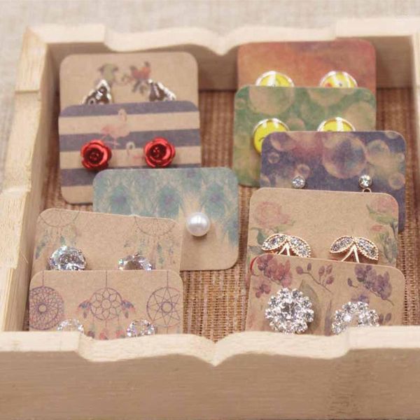 Sacchetti per gioielli 100 pezzi modello multi fiore piccoli orecchini pacchetto di carta carta fai da te fatta a mano Kraft elegante