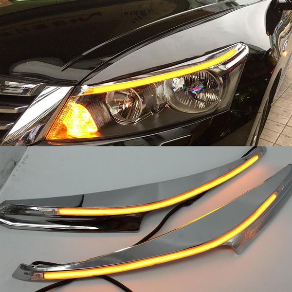 Honda Accord için 1 Çift 2012 2012 2013 2014 Araba Far Kaş Dekorasyonu Sarı Dönüş Sinyali Drl LED Gündüz Çalışma Light2603