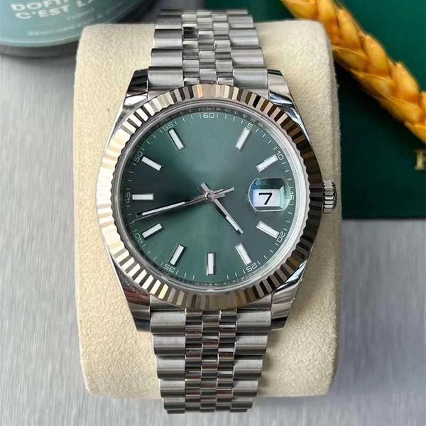 Orologio automatico Rolaxes quadrante meccanico pulito da uomo verde 126334 automatico 41 mm zaffiro argento cinturino giubileo fibbia pieghevole L