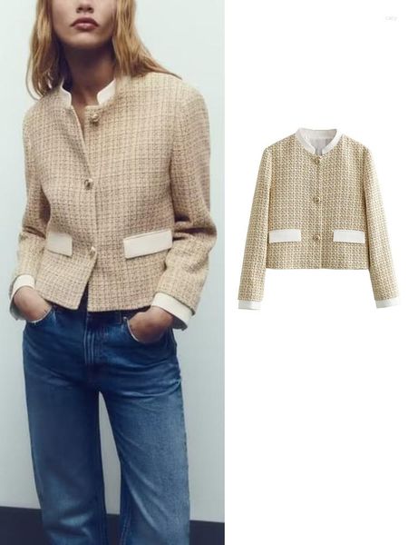 Kadınlar Suits Kadınlar 2023 Sonbahar Blazers Altın Düğme Ceket Sokak Giyseni Dokulu Blazer Kadın Vintage Uzun Kol