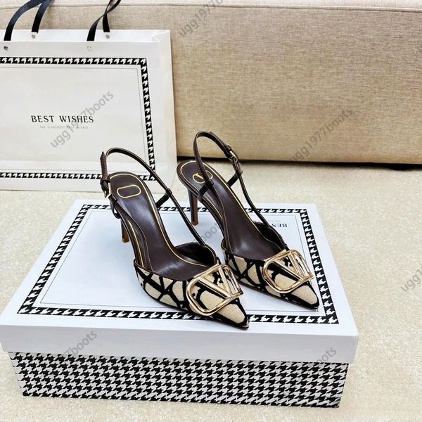 2023 Novo Designer Sandálias de Luxo Sapatos de Salto Alto Couro Feminino 4cm 6cm 8cm 10cm Primavera Verão Outono Mulheres Bilhar Praia Sandálias Festa Sapatos de Casamento EUR35-42