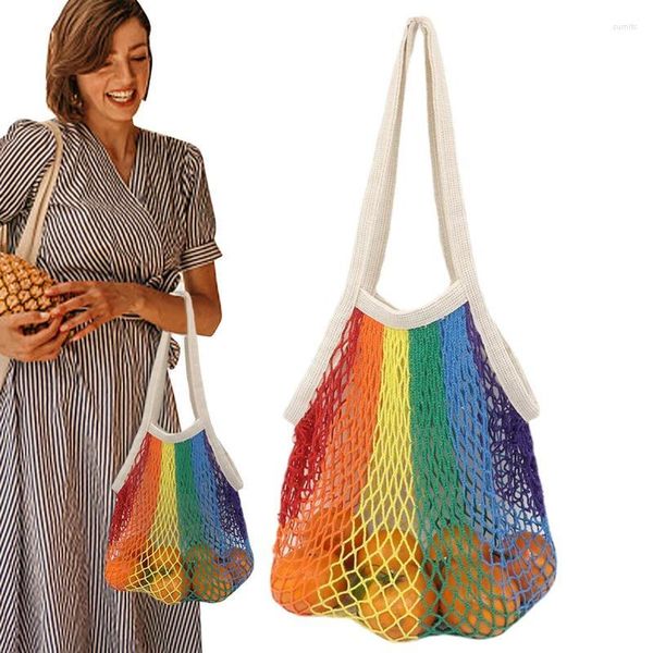 Storage Bags Reusable Grocery For Fruit Vegetable Cotton Mesh Bag With High Volume Elasticity Colorful Design Shopping