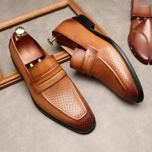 Kleid Schuhe Italienische Herren Oxford Für Männer Echtes Leder Lässig Quadratischer Kopf Slip Auf Formale Hochzeit Schuh Schwarz Kaffee Loafers Mann