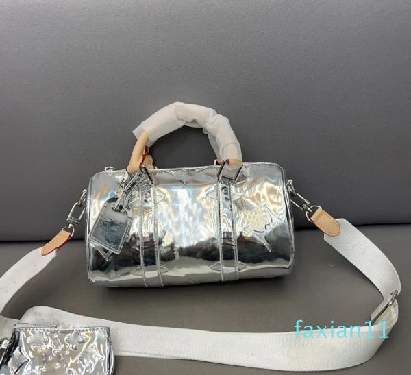 Мужское роскошное дизайнерское плечо лазер серебряное зеркало кожаная сумочка перекрестная регулируемая пакет с рюкзаком на плече