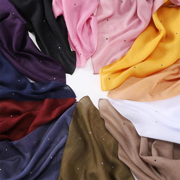 Abbigliamento etnico 110x110 cm Sciarpa Hijab in cotone quadrato Donna Scialli e involucri musulmani in tinta unita Fascia per capelli Testa morbida Sciarpe islamiche di Pashmina