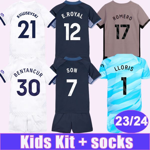 2023 24 SANCHEZ SON Kid Kit maglie da calcio HOJBJERG ROMERO BENTANCUR MADDISON Home White Away 3rd Portiere Bambino Suit Maglia da calcio Uniformi corte