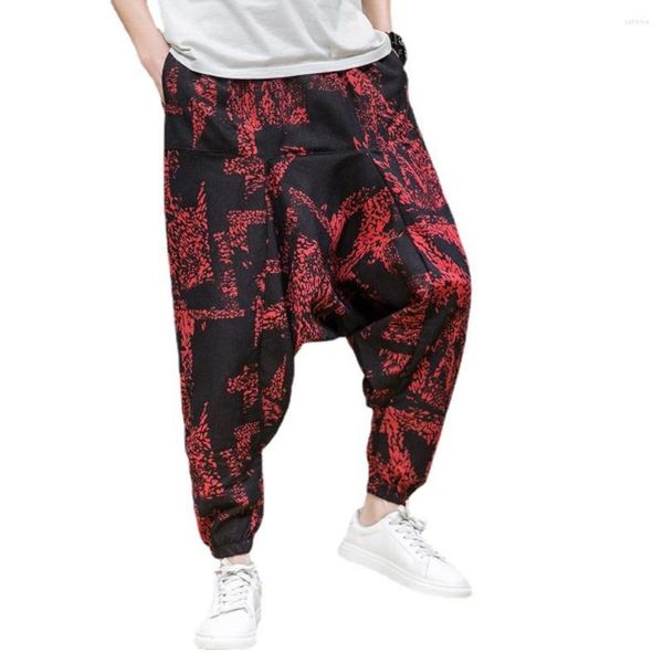 Erkek pantolon erkekler Çin tarzı geniş bacaklı asılı kasık hip hop bloomers etek antik erkek gevşek buzağı lenght pantolon