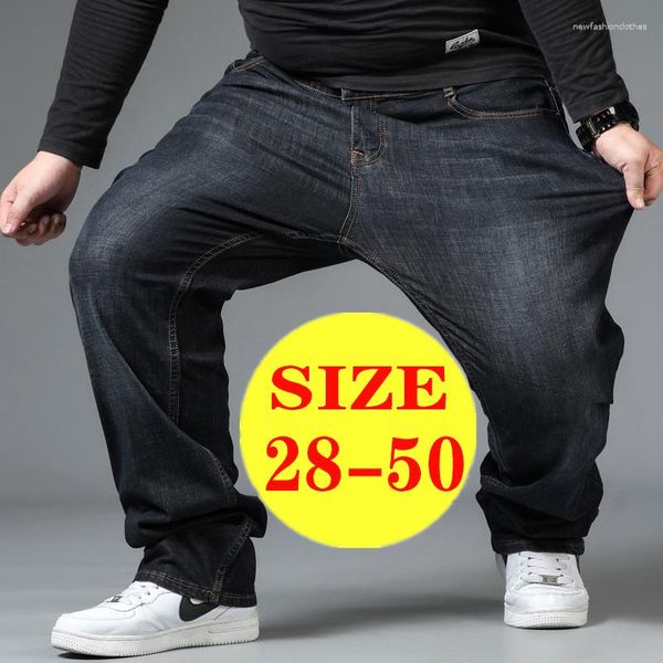 Jeans masculinos 2023 plus size sólido grande calças de cintura alta casual confortável solto encaixe denim roupas de rua