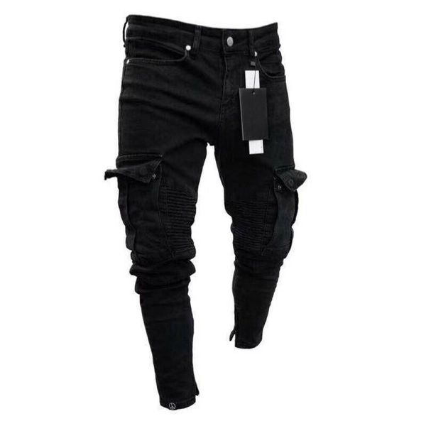 Jeans da uomo Jeans neri Jeans skinny da uomo in denim Distrutto Pantaloni a matita cargo tascabili slim fit sfilacciati Taglie forti S-3XL Fash SaxqChina