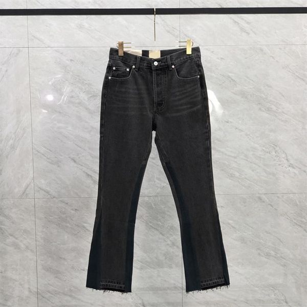 23SS MEN USA Zipper Patchwork Yıkanmış Denim Pantolon Vintage Jeans High Street Pantolon Bell Bottoms298W