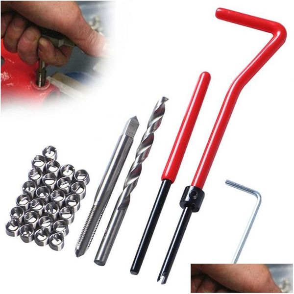 Outras ferramentas de veículos 25pcs torneira chave cortador kit de reparo mão fio vermelho inserção de aço inoxidável pequenas chaves ferramenta de reparo de carro m5 dhlay