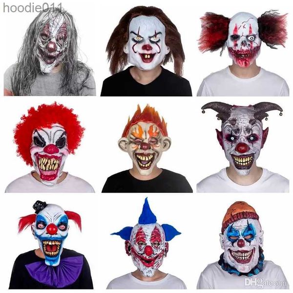 Accessori per costumi Casa Divertente Clown Face Dance Maschera Cosplay Maschera in lattice Costumi di scena Maschera da terrore di Halloween Maschere spaventose da uomo 0815 L230918