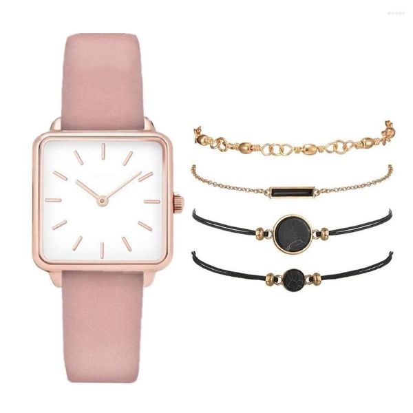 Armbanduhren Sdotter 5 stücke Frauen Uhren Set Quarz Armbanduhr Für Lederband Damenuhr Mode Weibliche Uhr Mit Armband Reloj M