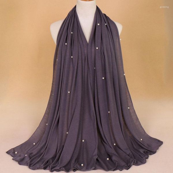 Abbigliamento etnico QA252 180-90CM Vendita donna pianura turbante musulmano vintage sciarpa lunga foulard femminile perla Jersey Hajab