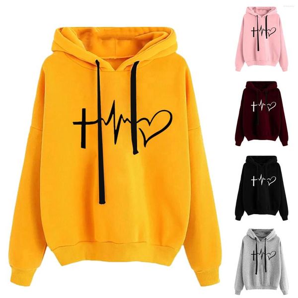 Hoodies femininos pulôver sweatshirts senhoras tripulação pescoço manga longa impressão moletom com capuz moda solta topo clássico