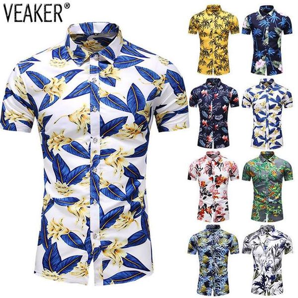 2020 neue männer Slim fit Floral Bedruckte Shirts Männlichen Casual Kurzarm Hawaiian Strand Blume Hemd Grund Tops Plus größe M-7XL246U