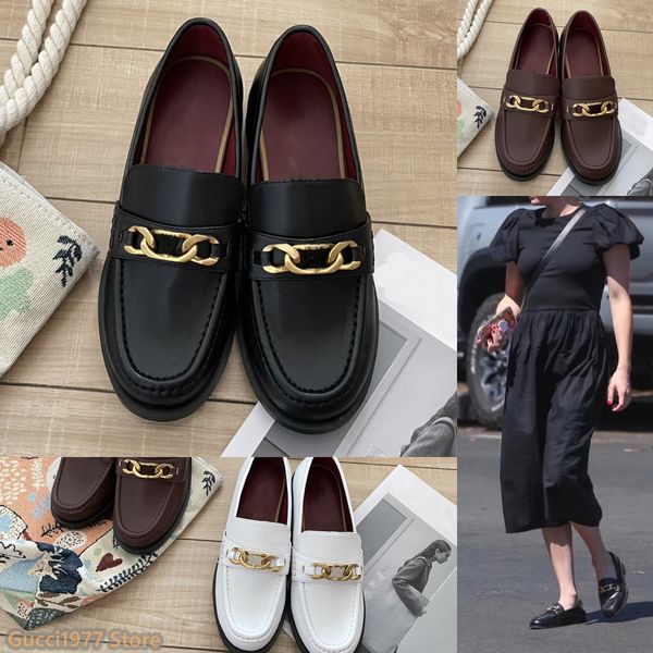 Abendschuhe valentinolies Loafers Herbstmode Leder Ringer All-Match Kleine Lederschuhe Hochwertige Damen-Einzelfuß-Metallschnalle Schwarzer Einzelschuh Größe 35-40