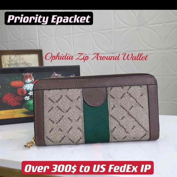 Ophidia Zip Around Wallet Vintage Mulheres Zíper Longo Verde Vermelho Web Stripe Couro Aparado 12 Slot para Cartão de Crédito 3 Compartimento para Notas 269x