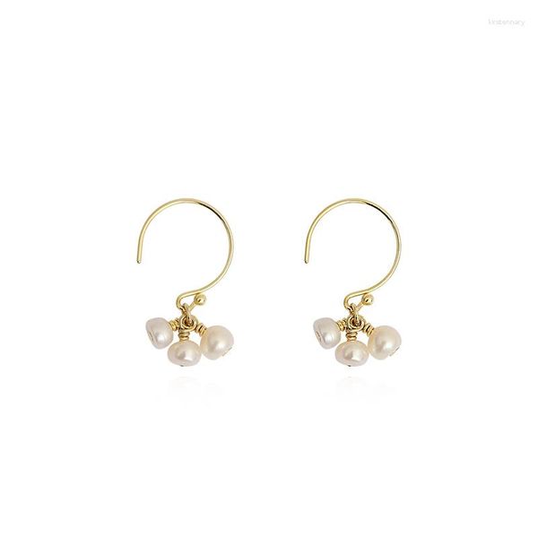 Dangle Brincos Moda 2023 Orelha C Bronze HookEarring Minimalista Natural Irregular MINI Pérola W / 14kGold Cheio Jóias Para Mulheres HYACINTH