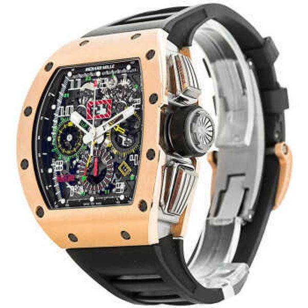 Richarmill Orologio Orologio da polso meccanico automatico Orologi di lusso da uomo Swiss Sports RM1102 Orologio da uomo in oro rosa 18 carati Calendario Mese Doppio fuso orario Au WN IMTO 4