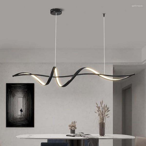 Lustres modernos luzes led para sala de jantar cozinha barra cabo interior pendurado lâmpadas lustre preto fosco