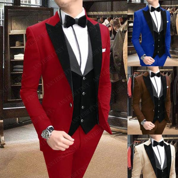 Erkekler Siyah Velvet Yelek Düğün Takım Damat 2023 Kırmızı Blazer Setleri 3 Parça Resmi Akşam Yemeği Balo Partisi Zarif Erkek Özel Yapımı