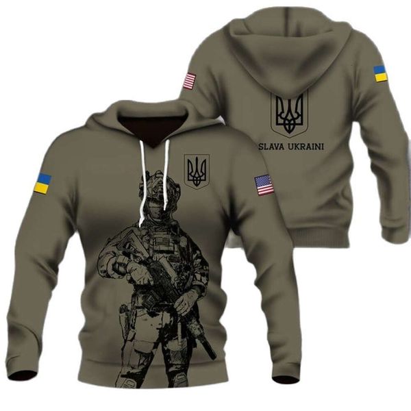 Ukraynalı Erkekler Camo Hoodies Askeri Tugay Tarzı Sweatshirts Veterans Ordusu Giyim Büyük Boy Harajuku Uzun Kollu