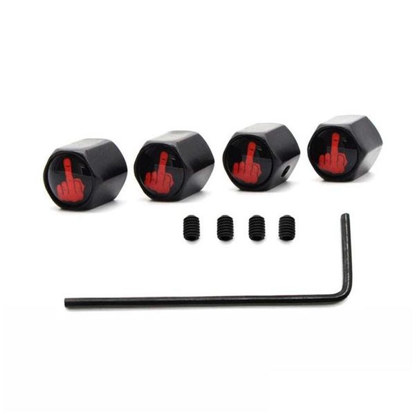 Parafuso da roda Porca Veículo Pneu Vae Caps Liga de Zinco Anti-Roubo Estilo Dedo Médio Pneus de Carro Pneus Air Stem Cap Airtight Er 4Pcs / Set Drop D Dhclx